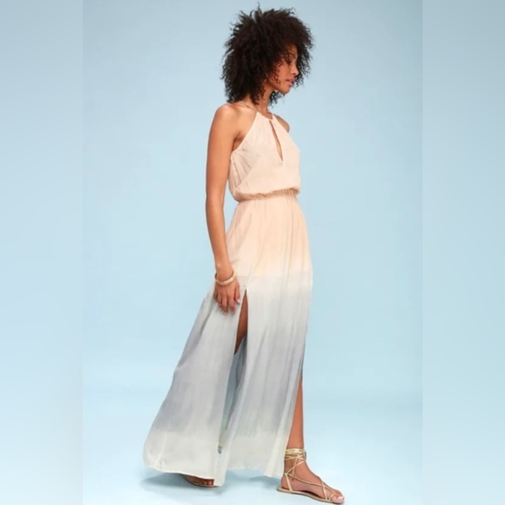 Lulu’s Sweet Sunset Blush Pink Dip-Dye Maxi Dress EUC Size - M